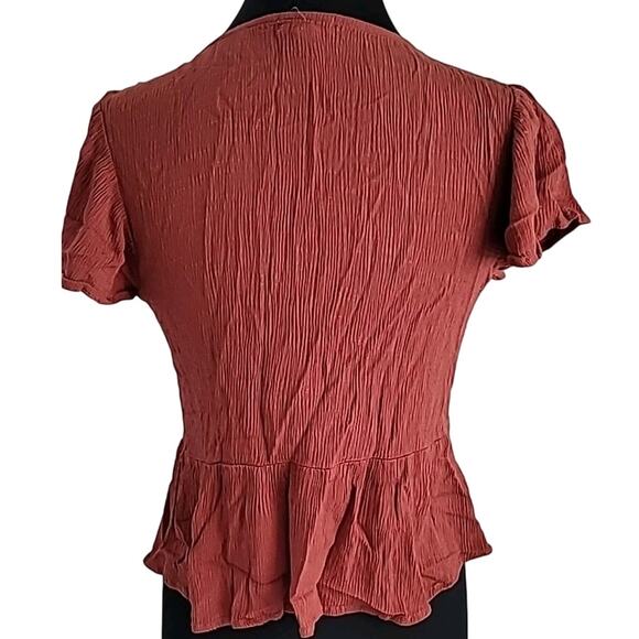 Boho Burnt Orange Peplum Flutter Sleeve Cropped Top Fairycore Cottagecore M - Picture 3 of 8